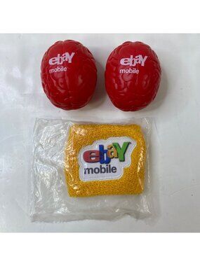 eBay Mobile Set 2 Stress Ball Brains Yellow Wristband Old Logo eBayana